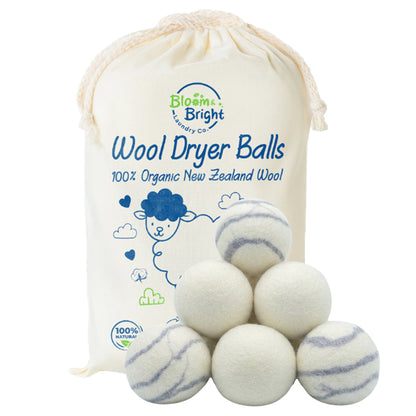 Organic Wool Dryer Balls Set of 6 XL | 100% New Zealand Wool | Reusable Natural Fabric Softener & Anti-Static Laundry Balls