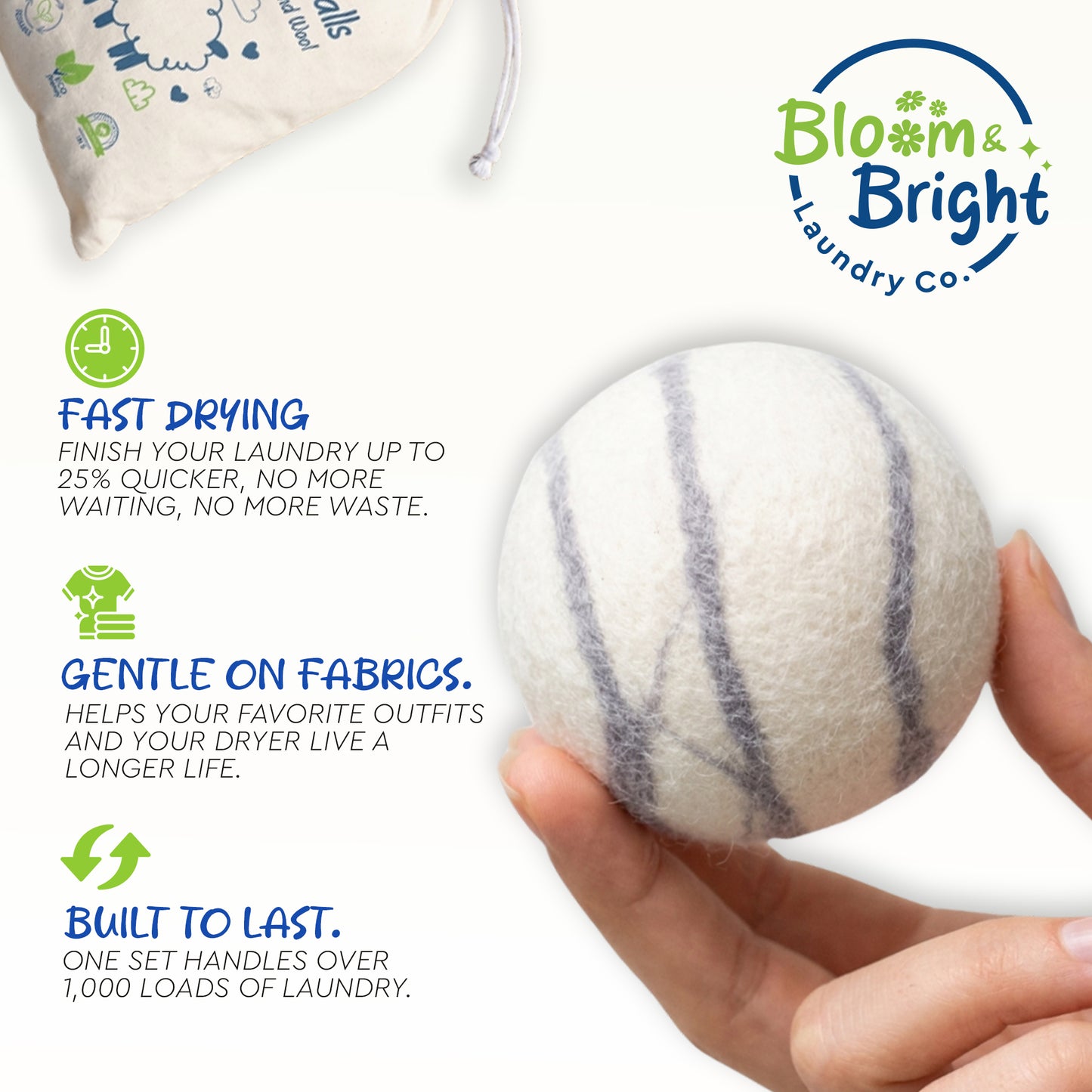 Organic Wool Dryer Balls Set of 6 XL | 100% New Zealand Wool | Reusable Natural Fabric Softener & Anti-Static Laundry Balls