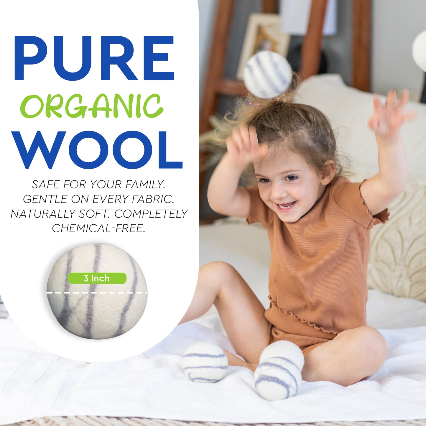 Organic Wool Dryer Balls Set of 6 XL | 100% New Zealand Wool | Reusable Natural Fabric Softener & Anti-Static Laundry Balls