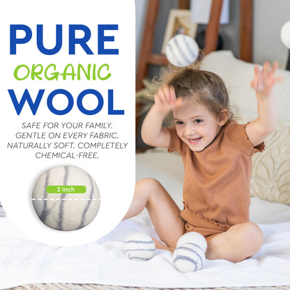 Organic Wool Dryer Balls Set of 6 XL | 100% New Zealand Wool | Reusable Natural Fabric Softener & Anti-Static Laundry Balls