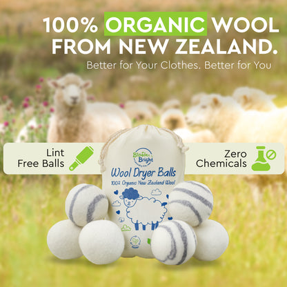 Organic Wool Dryer Balls Set of 6 XL | 100% New Zealand Wool | Reusable Natural Fabric Softener & Anti-Static Laundry Balls